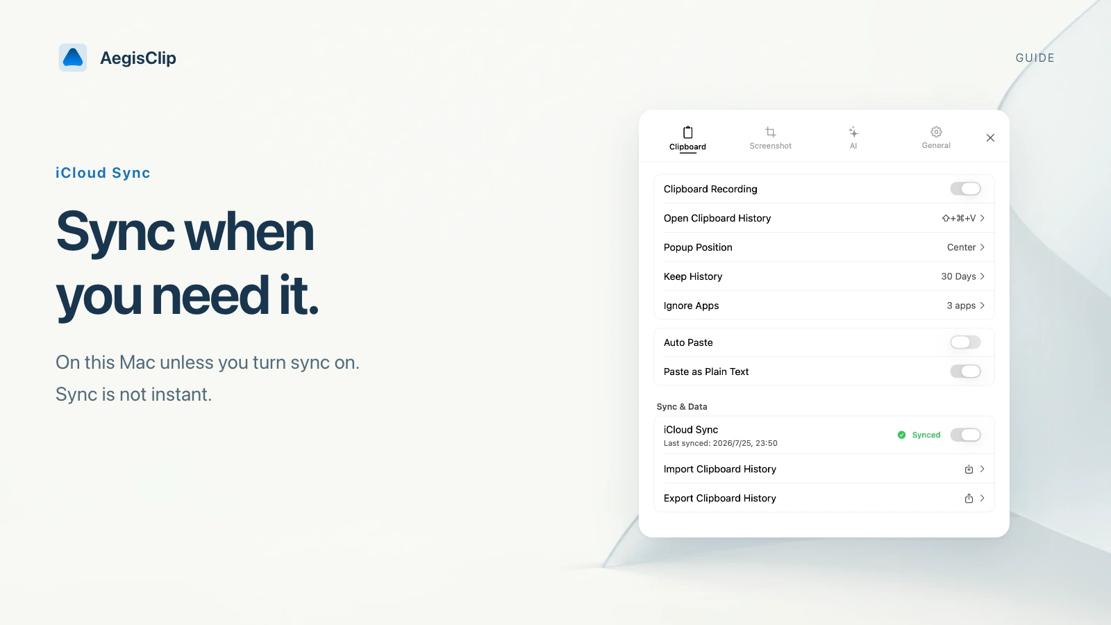 AegisClip iCloud Sync: How to Enable It, Its Limits, and Data Boundaries