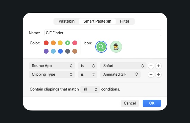 Pastebot 3 official Smart Pastebin example filtering clippings by rules