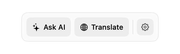 Compact AegisClip AI Bar with Ask AI, Translate, and Settings actions