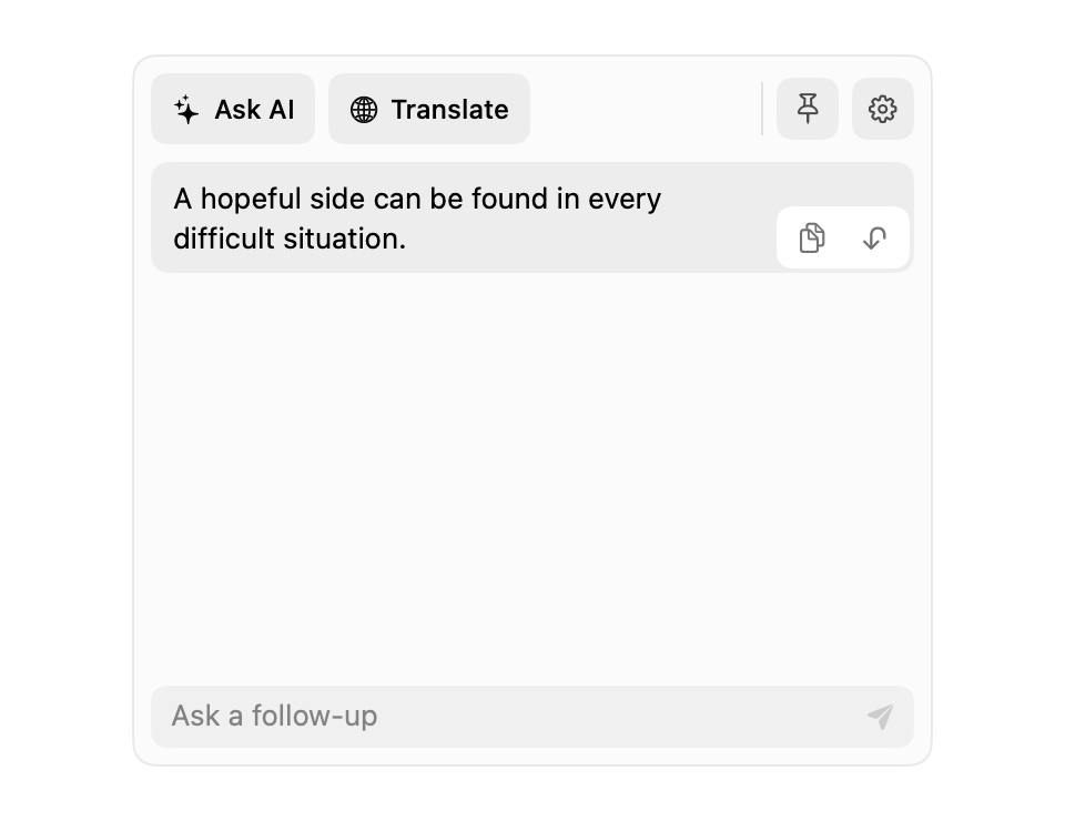 AegisClip AI response with copy and replace selected text actions