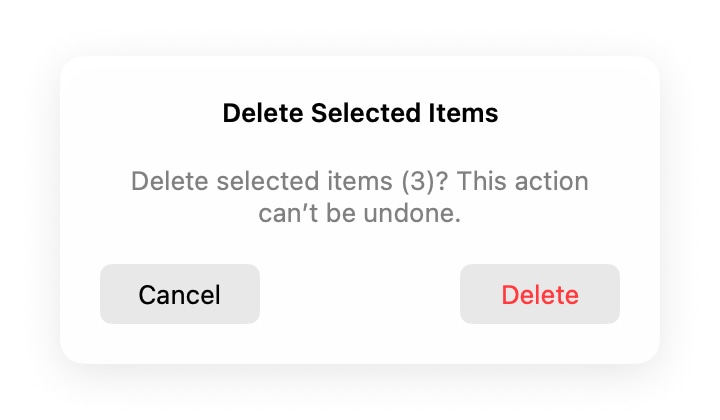 AegisClip confirmation dialog for deleting the current multi-item selection