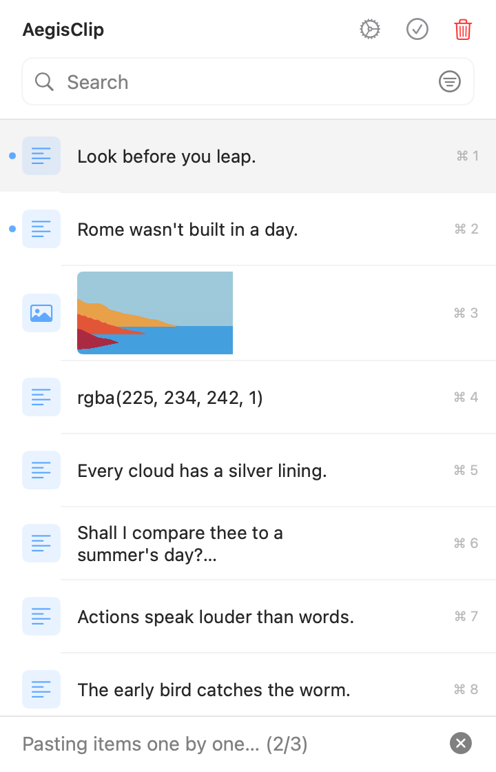 AegisClip Step Paste progress bar advancing through an ordered clipboard queue