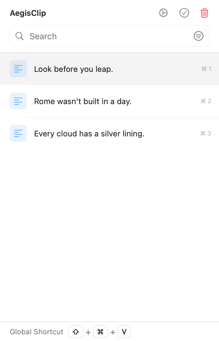 AegisClip clipboard history after splitting one paragraph into separate items