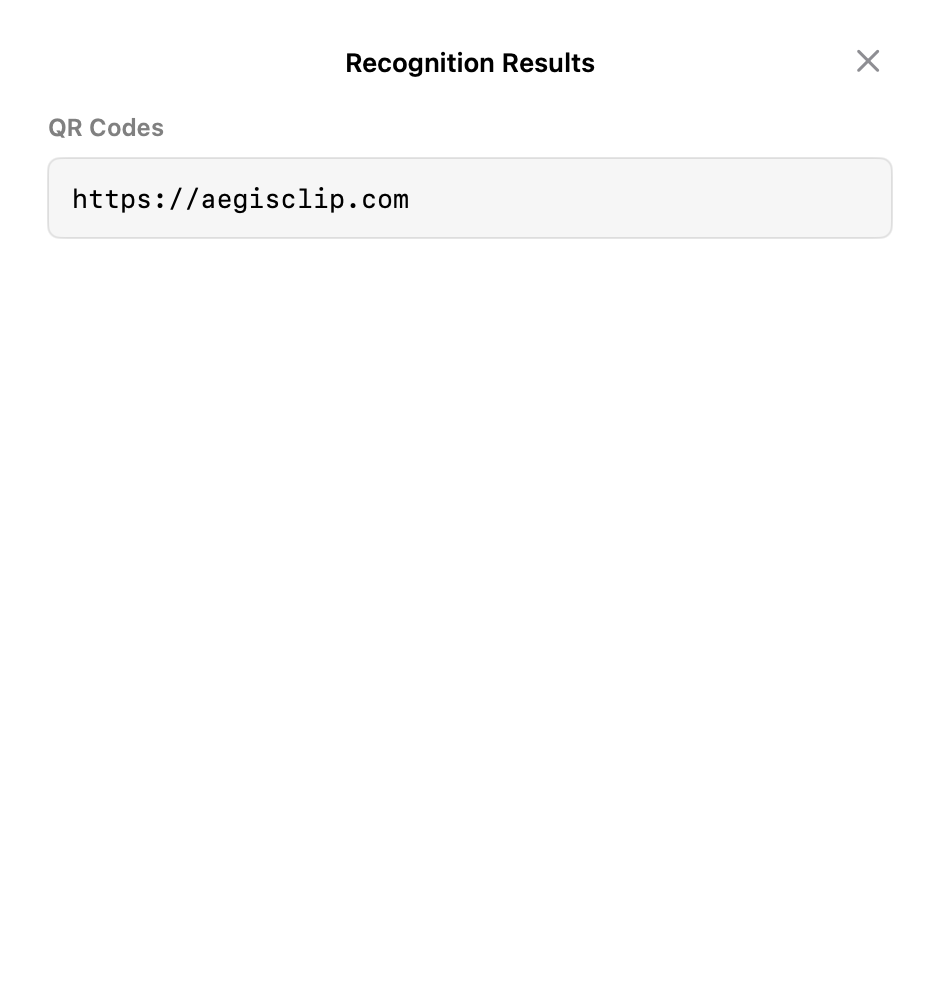 AegisClip Image Insight result panel with a detected QR code link