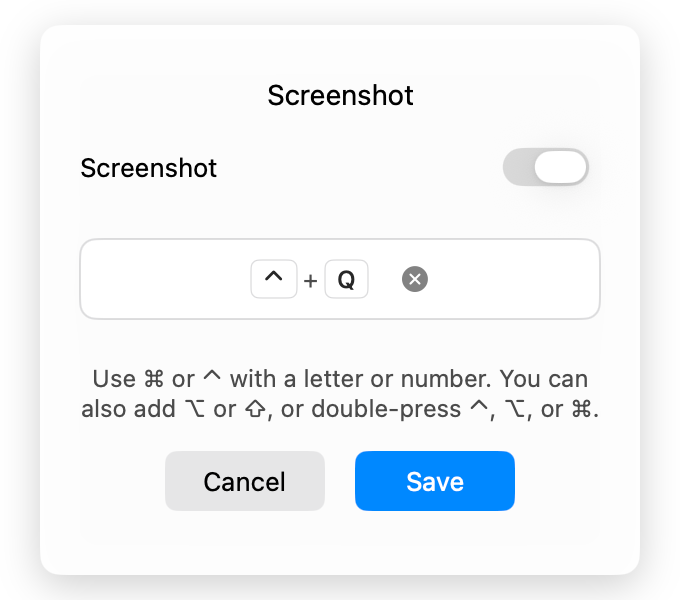 AegisClip screenshot shortcut editor with modifier and key controls